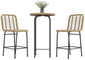 Outsunny Set 3 piese 1 masă rotundă înaltă design boem + 2 tabureți rotunzi cu suport pentru picioare din metal pentru 2 persoane natural | Aosom Romania