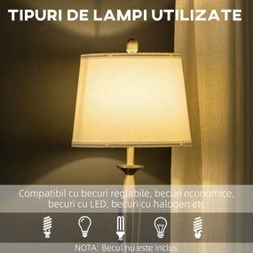 HOMCOM Set Iluminat Rezidențial cu Lampă de Podea și Veioză, Design Metalic și Textil, Alb și Argintiu, pentru Casă și Birou | Aosom Romania