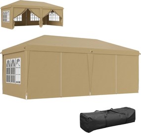 Outsunny Pavilion barnum pliant pop-up impermeabil 6 x 3 x 2,7 m 4 pereți laterali detașabili 4 ferestre husă de transport kaki | Aosom Romania