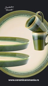 Set Cadou Ceramica Infinity Green (2 Farfurii Mari 25cm, 2 Cani 300ml) Exceptional