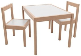 Masuta copii din Lemn masiv cu doua scaune Novokids™ My first wooden table, dimensiuni 63X48X45 cm, Suprafata lucioasa, Natur