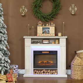 HOMCOM Șemineu Electric 1800W Reglabil cu Flacără 3D, Raft, Timer și Telecomandă, 105x27x97 cm, culoare Lemn | Aosom Romania