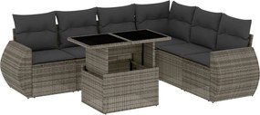 vidaXL Set canapele de grădină, 7 piese, cu perne, gri, poliratan