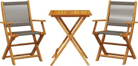 vidaXL Set mobilier bistro, 3 piese, gri, polipropilenă și lemn masiv