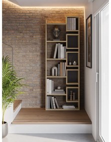 Bibliotecă neagră/în culoare naturală cu aspect de lemn de stejar 60x168,5 cm Eladi – Marckeric