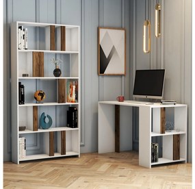 Masă PC cu raft Limba (Alb + lemn de nuc). 1088390