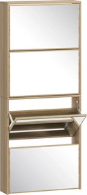 HOMCOM Dulap pentru Încălțăminte Slim cu 4 Uși și Oglindă 63x17x146 cm Culoare Lemn | Aosom Romania