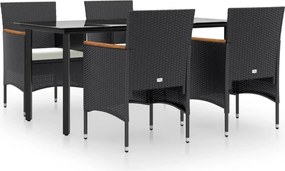 vidaXL Set de masă pentru grădină, 5 piese, cu perne, negru