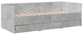 3280821 vidaXL Cadru pat de zi cu sertare gri beton 90x200 cm lemn prelucrat