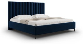 Pat matrimonial albastru închis tapițat cu spațiu de depozitare și somieră 180x200 cm Casey – Mazzini Beds