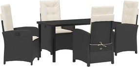 vidaXL Set de masă pentru grădină cu pernă 5 pcs Negru poliratan