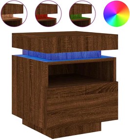 vidaXL Noptieră cu lumini LED, stejar maro, 40x39x48,5 cm