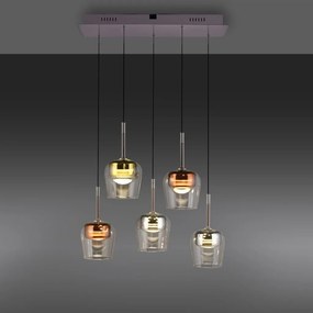 Lustra LED Smart cu Telecomanda, CCT, 5 pendule, Sticla, Multicolor, Q-KON