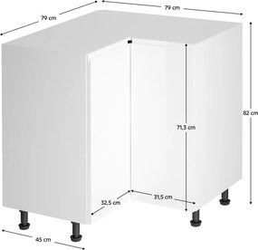 Dulap inferior colţ, alb/alb luciu extra ridicat, AURORA D90N