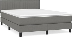 vidaXL Pat box spring cu saltea, gri închis, 140x200 cm, textil