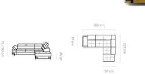 Coltar living extensibil Emporio L pe dreapta - L262 x l223 x h90 cm