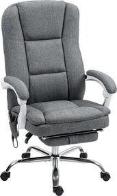 HOMCOM Scaun de Birou Masaj cu 6 Puncte, Încălzire și Suport pentru Picioare, Scaun Ergonomic Rabatabil Rotativ din Stofă Tip In Respirabil cu Telecomandă și Înălțime Reglabilă, Gri | Aosom Romania