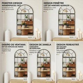 HOMCOM Oglindă de Perete Arcuită în Formă de Fereastră pentru Hol și Sufragerie cu 3 Agățători, 76x43 cm, Negru | Aosom Romania