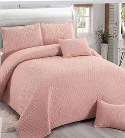 Cuvertura de pat matlasată, policoton, tesatura ranforce, roz pal, 5 piese, E260-04