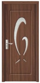 Usa Interior din MDF Novo Doors ND219, Cadru din Lemn Masiv, Geam Sablat, KIT COMPLET, Toc , Manere si balamale incluse (Culoare: Nuc, Toc: Fix,