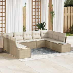 vidaXL Set de canapele pentru grădină cu pernă 9 pcs Bej Rattan poli