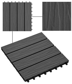 Placi podea in relief, WPC, 11 buc., 30 x 30 cm, 1 mp, negru Negru, 1