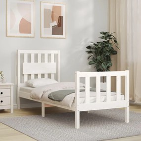 3192387 vidaXL Cadru de pat cu tăblie single mic, alb, lemn masiv