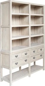 Bibliotecă cu sertare vintage din lemn, natur, cu 8 rafturi deschise, 6 sertare și 2 rafturi inferioare, 230 x 150 x 45 cm, „Portland”
