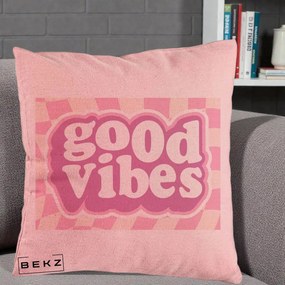 Perna Decorativa Good Vibes Retro Roz, 40x40 cm, Roz, Husa Detasabila, Perna Inclusa, BEKZ®