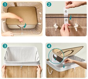 Coș de rufe din bambus cu plasă detașabilă