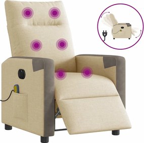 vidaXL Fotoliu electric de masaj rabatabil, crem, textil
