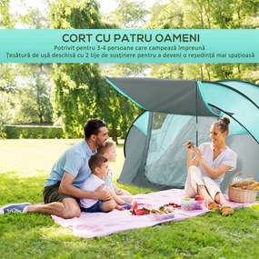 Outsunny Cort Camping 4 Persoane, Cort Automat Pop-up Iglu, 286x209x122 cm, Albastru deschis | Aosom Romania