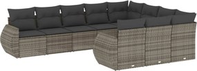 vidaXL Set mobilier de grădină cu perne, 10 piese, gri, poliratan