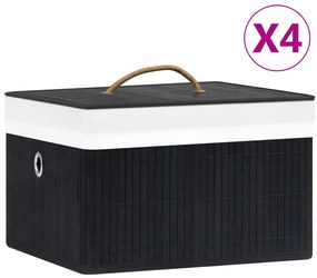 vidaXL Cutii de depozitare, 4 buc., negru, bambus