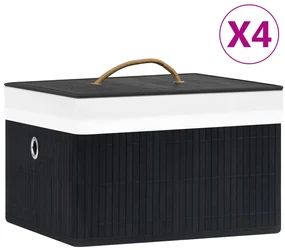 vidaXL Cutii de depozitare, 4 buc., negru, bambus