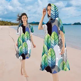 Poncho prosop de plaja FEATHER verde-albastru 80x145 cm