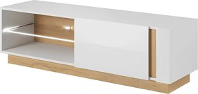 Comoda RTV CITY, stejar grandson/alb lucios, PAL melaminat, 138x40x46