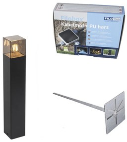Lampa de exterior in picioare neagra 50 cm IP44 cu efect de sticla fumurie - Danemarca