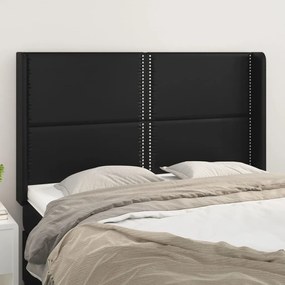3119530 vidaXL Tăblie de pat cu aripioare, negru, 147x16x118/128 cm, piele eco