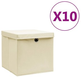 vidaXL Cutii depozitare cu capace, 10 buc., crem, 28x28x28 cm