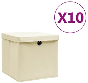 vidaXL Cutii depozitare cu capace, 10 buc., crem, 28x28x28 cm