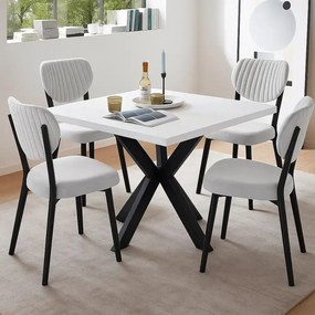 Set Masa Bucatarie cu 4 Scaune , masa MDF, Alb,80x80x74 cm,