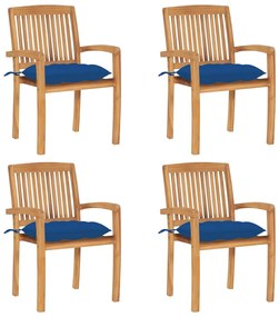 vidaXL Scaune grădină stivuibile cu perne, 4 buc, lemn masiv tec