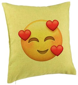 Perna Decorativa, Model Emoji In Love, 40x40 cm, Verde, Husa Detasabila, Burduf