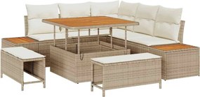 vidaXL Set de canapele pentru grădină cu pernă 8 pcs Bej Rattan poli