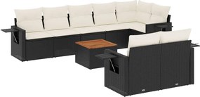 vidaXL Set mobilier de grădină cu perne, 9 piese, negru, poliratan