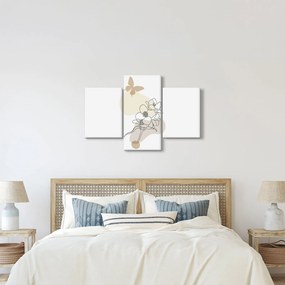 Tablou - Flori bej cu fluture N⁰3 (90x60 cm)