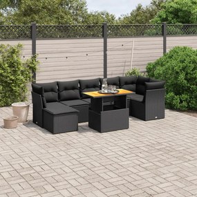 3270943 vidaXL Set mobilier de grădină cu perne, 8 piese, negru, poliratan