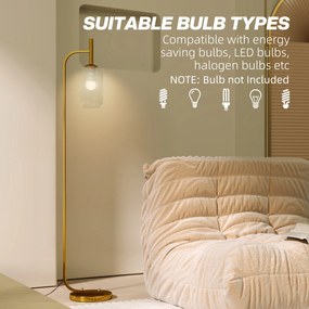 HOMCOM Lampă de Podea Modernă cu Luminozitate Reglabilă, Abajur din Sticlă și Întrerupător de Picior, 29x25x153 cm, Auriu | Aosom Romania