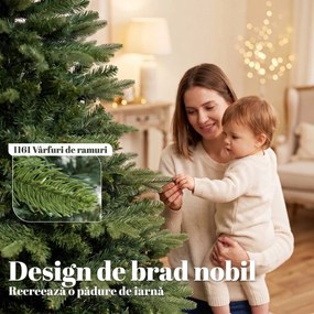 HOMCOM Brad artificial de Crăciun Brad Nobil, 1161 ramuri, 210 cm, verde | Aosom Romania